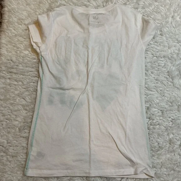 Aeropostale Aero CA Graphic Tee White Turquoise Y2K Baby Tee Size L/G - Picture 3 of 3